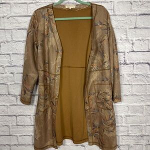 Solitaire Anthropologie Floral Open-Front Cardigan Jacket with Pockets